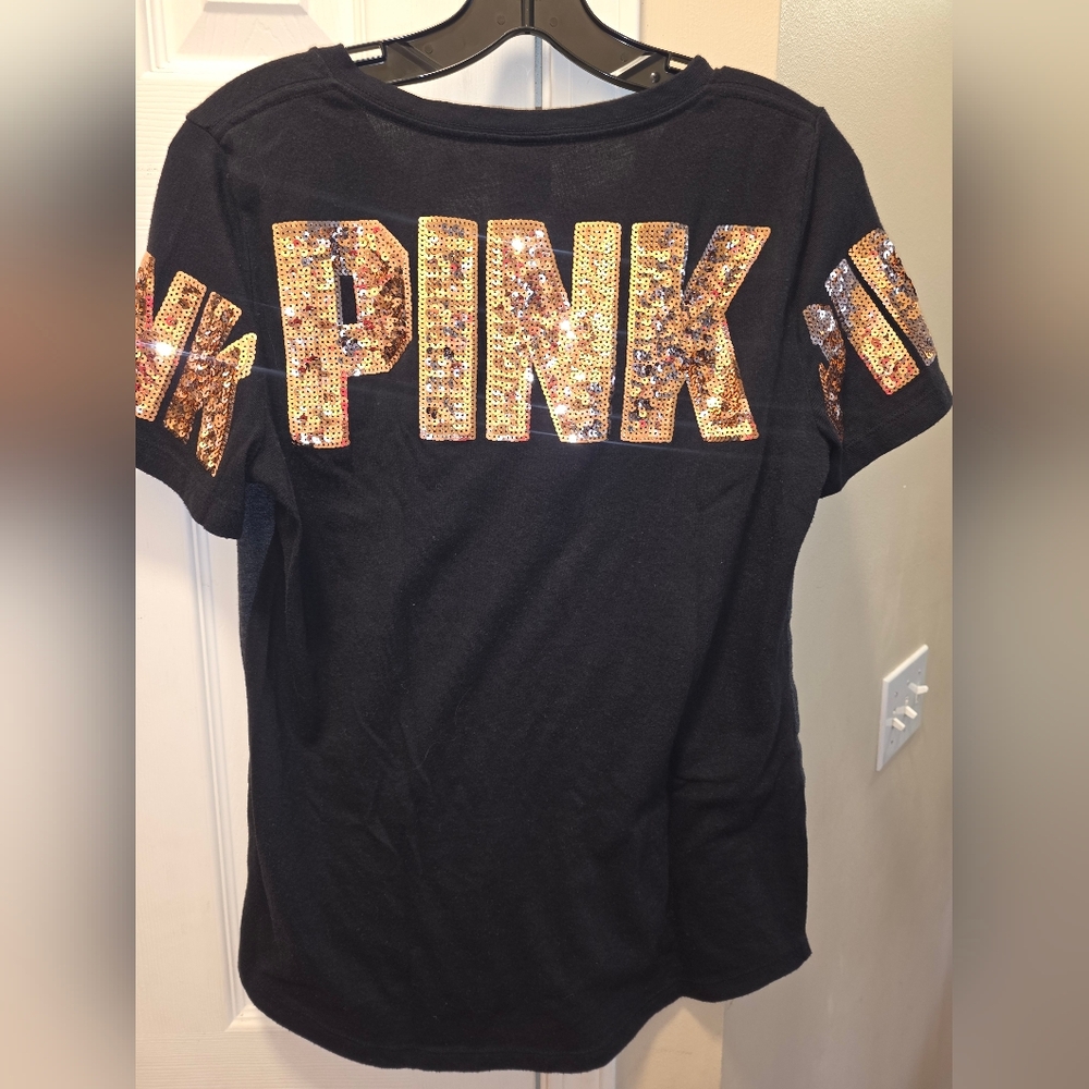 VS PINK Sequin Large Logo Retro HTF Tee in Black